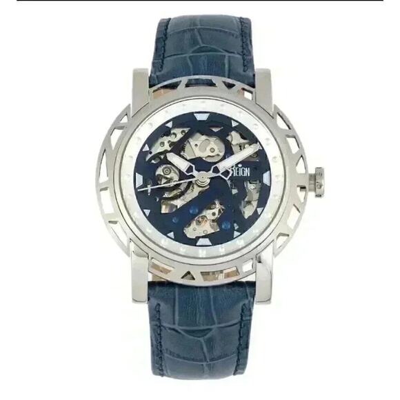 Reign Stavros Automatic Skeleton Leather-Band Watch - Silver/Navy New - Picture 1 of 5
